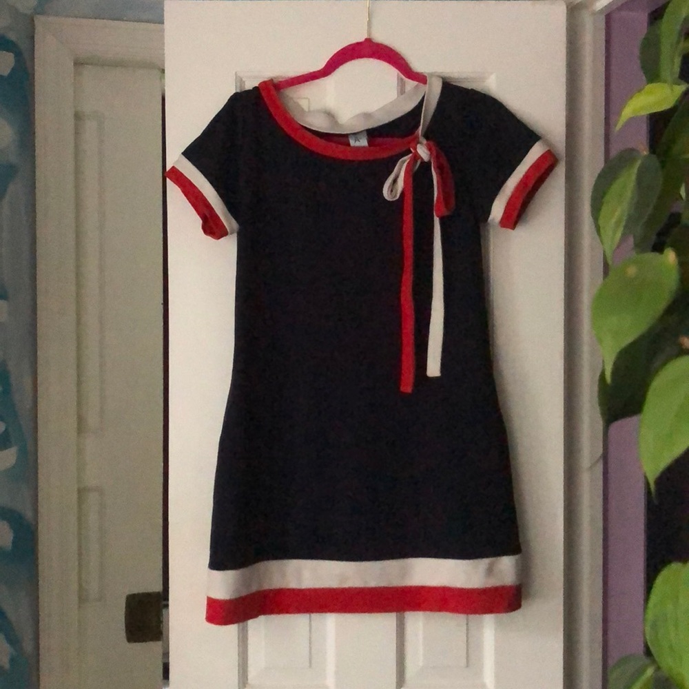 A+ elegant sailors dress navy white red size 10